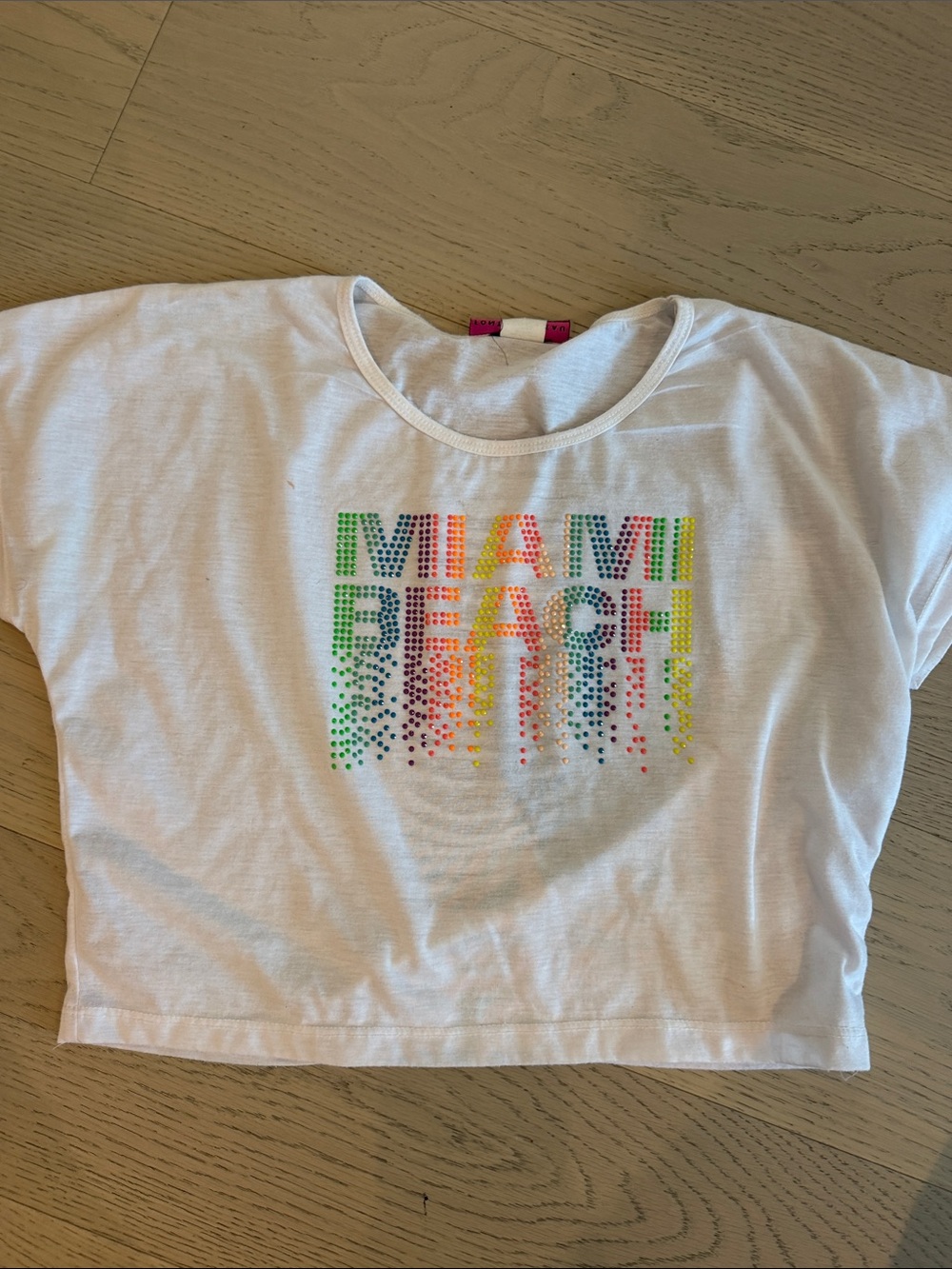 White "Miami Beach" Graphic Crop Tee - Multicolour Details